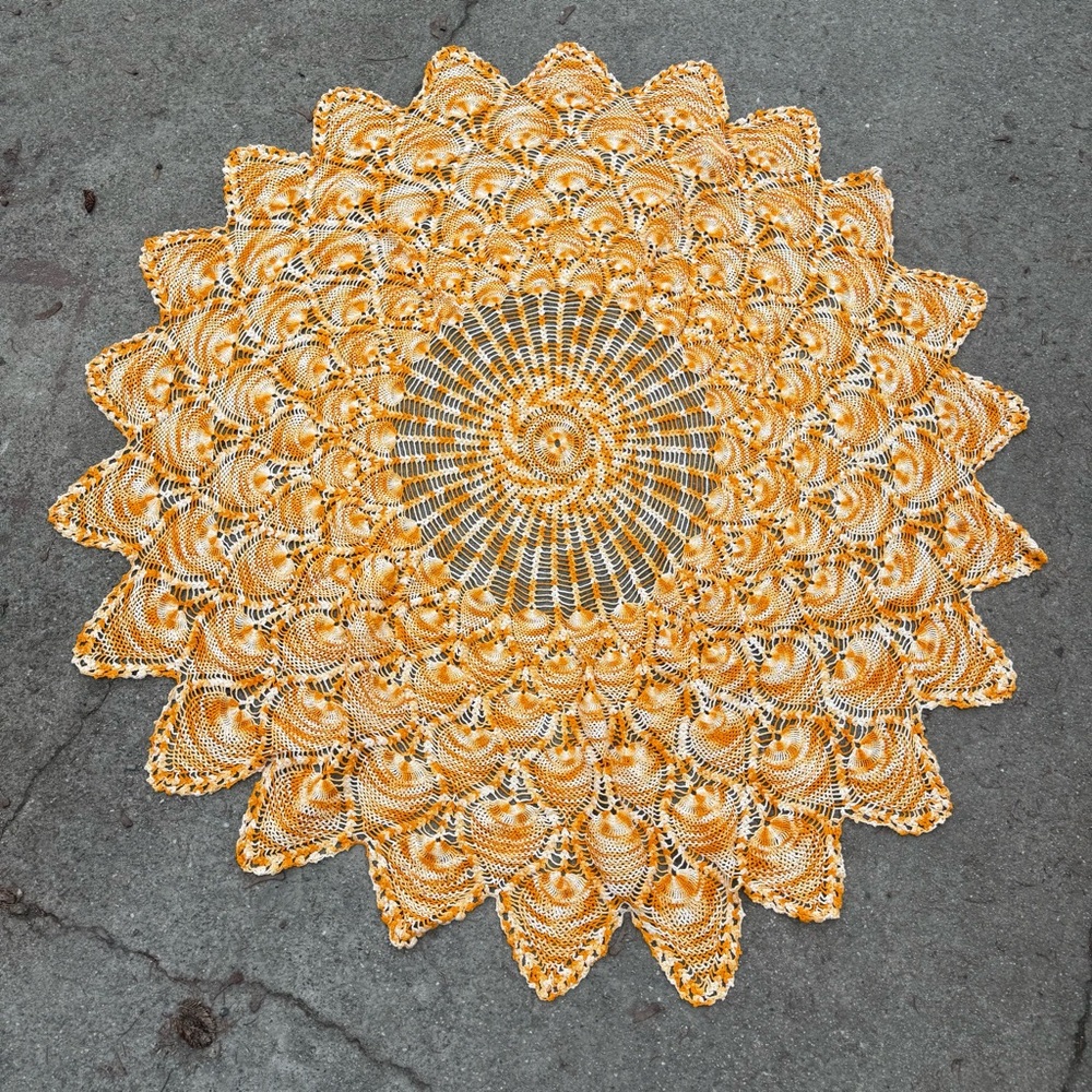 Vintage Handmade Crocheted Table Cloth Doily XL 57in diameter